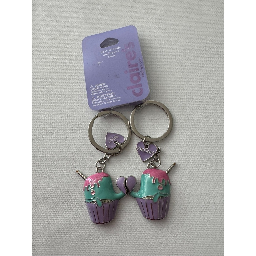 Claire's Best Friends Unicorn‎ Cupcake Keychains Key Rings Set of 2 Magnetic BFF